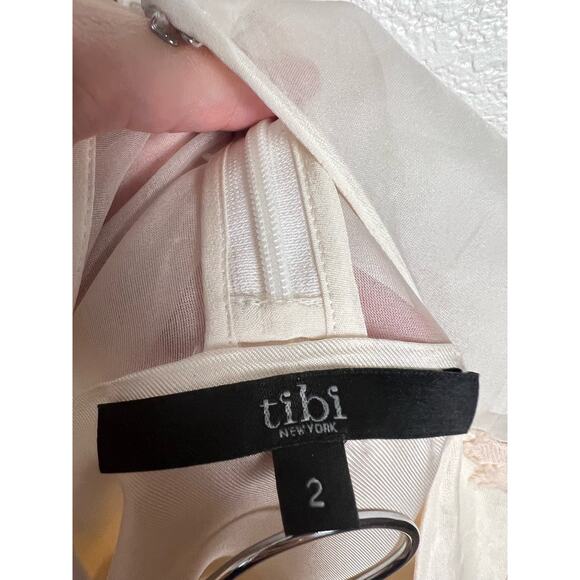 Tibi Pink White Silk Cotton Sleeveless Floral Mesh Preppy Peplum Top Size 2 - Picture 4 of 5